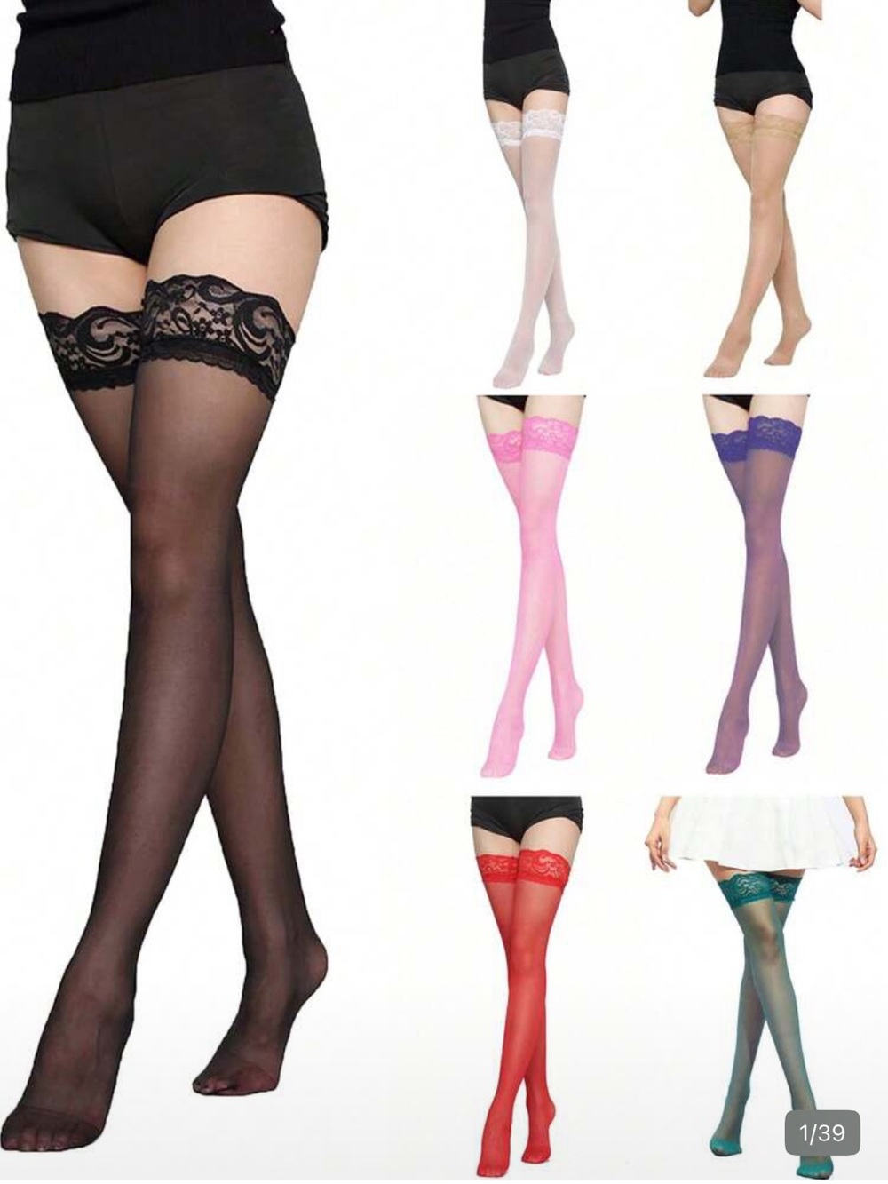 2/25$🔥Sheer Lace-Top Thigh High Stockings - Black